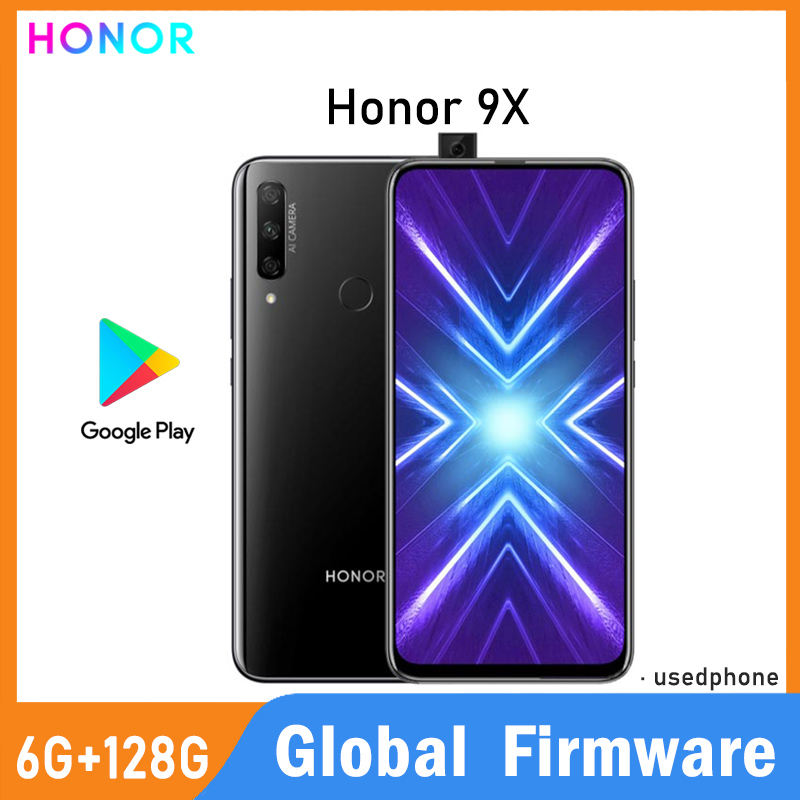 Cameras - グローバル版ファームウェア、HONOR 9Xスマートフォン、6.59インチ、バッテリー4000mAh、CPU：Haisi Qilin 710F、EMUI 9.1、カメラ：48MP、中古品。