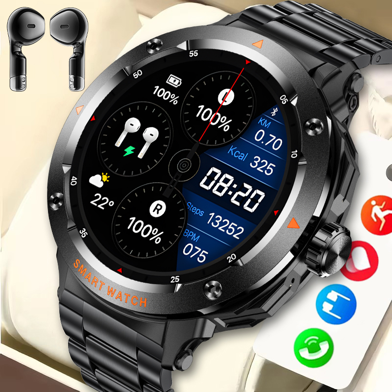 Tws Earbuds Bluetooth 5.3 - LIGE新型2in1スマートウォッチ、ヘッドホン付き、フルタッチスクリーン、TWS Bluetoothイヤホン、NFC、心拍数ヘルスモニター搭載スマートウォッチ