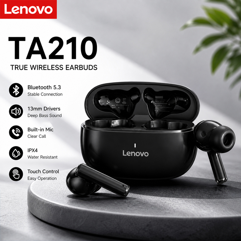 Anc Wireless Over Ear Headphones - Lenovo TA210 新型Bluetoothワイヤレスヘッドホン。内蔵マイク、充電ポート、ノイズキャンセリング機能、快適な装着感、オーバーイヤー型。