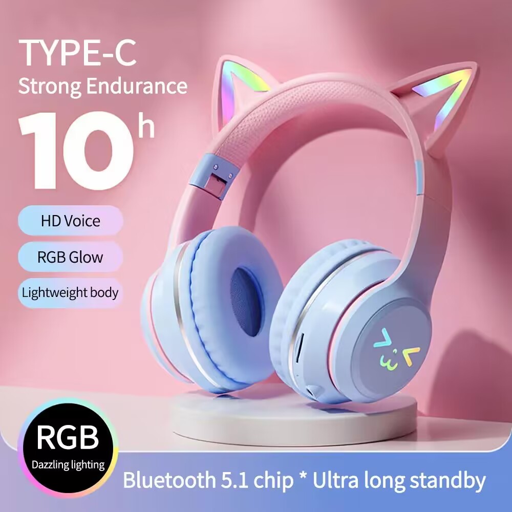 BluetoothワイヤレスRGBGlowイヤホン,猫の耳の - Gaming Headset With Mic Rgb のレビューと価格